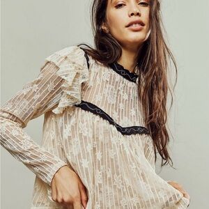 Free People Forget Me Not Lace Top - Tea Combo / Cream (S)